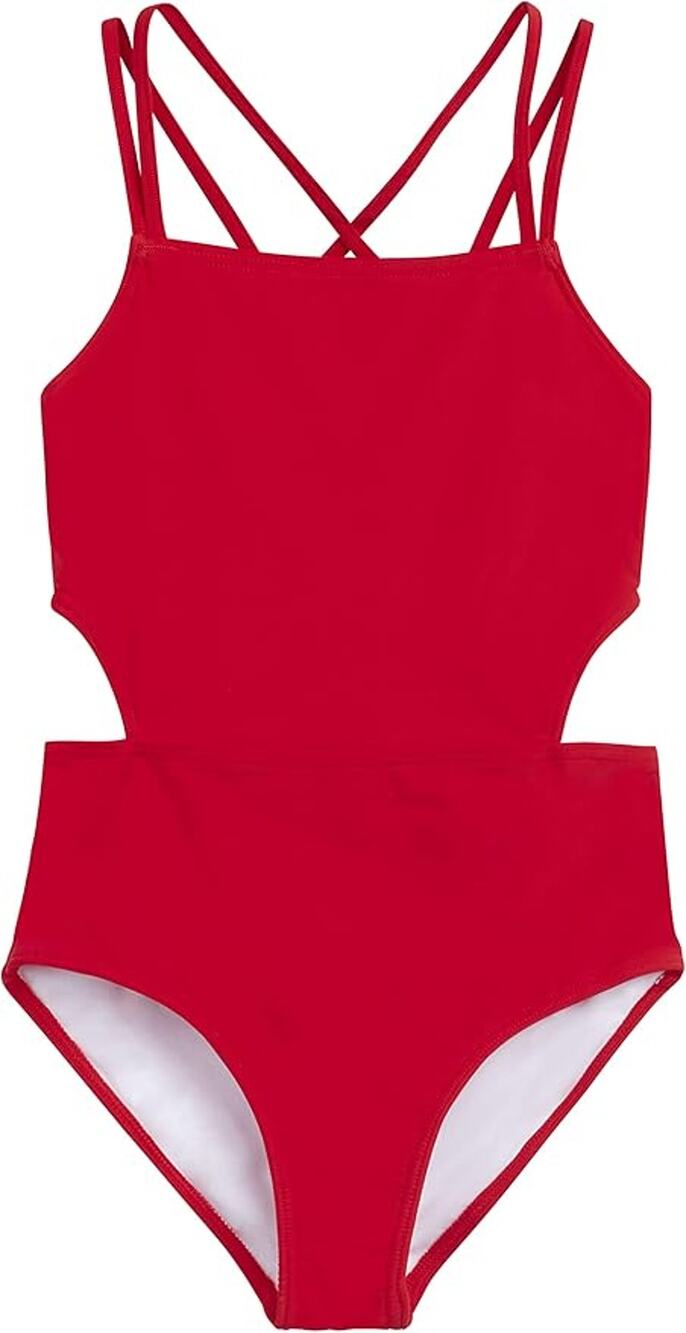 Kanu Surf Girl's 12 Red Beach Sport Cut Out One Piece Summer Swimsuit D6-4